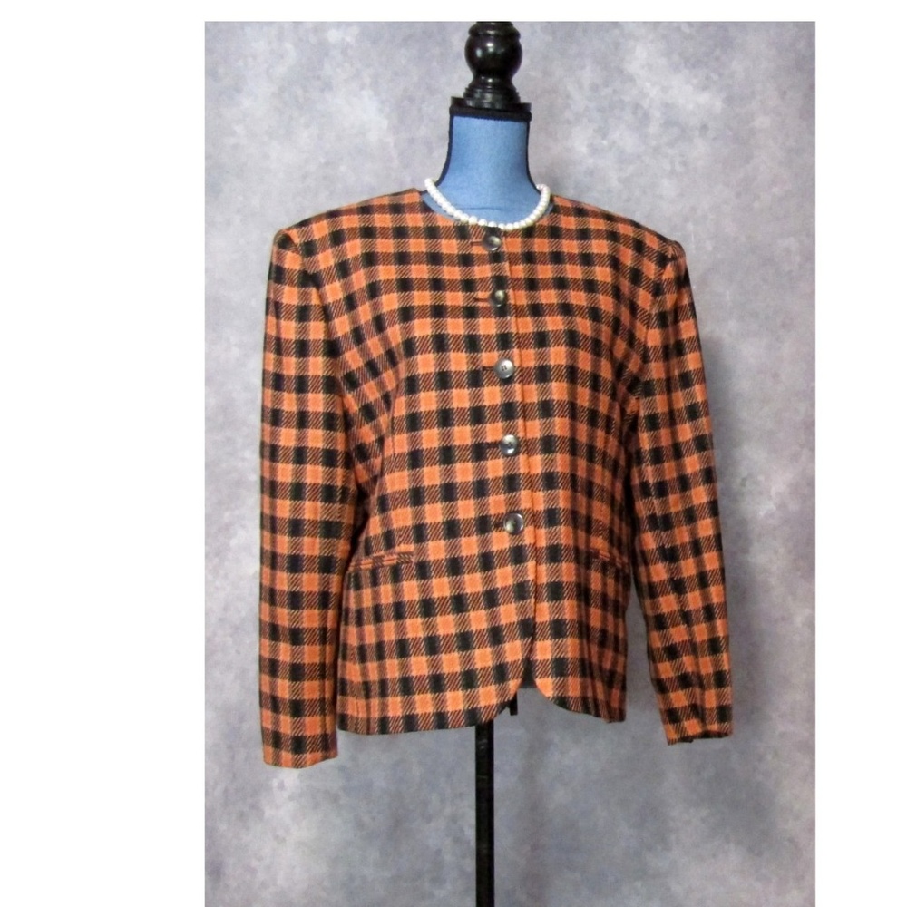 Vintage Jones New York Orange Black Plaid Blazer